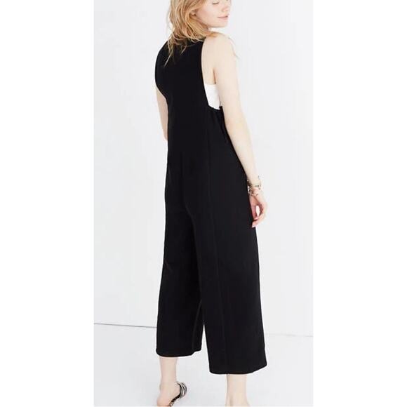 Madewell Side-Bow Textured Jumpsuit Black 100% Cotton Women’s XL Minimalist - Picture 2 of 14
